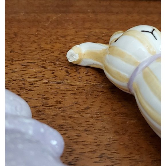 2 sets Purple & Peach Striped Quilted Bunny Mini Salt & Pepper Shakers rabbit - Picture 5 of 10